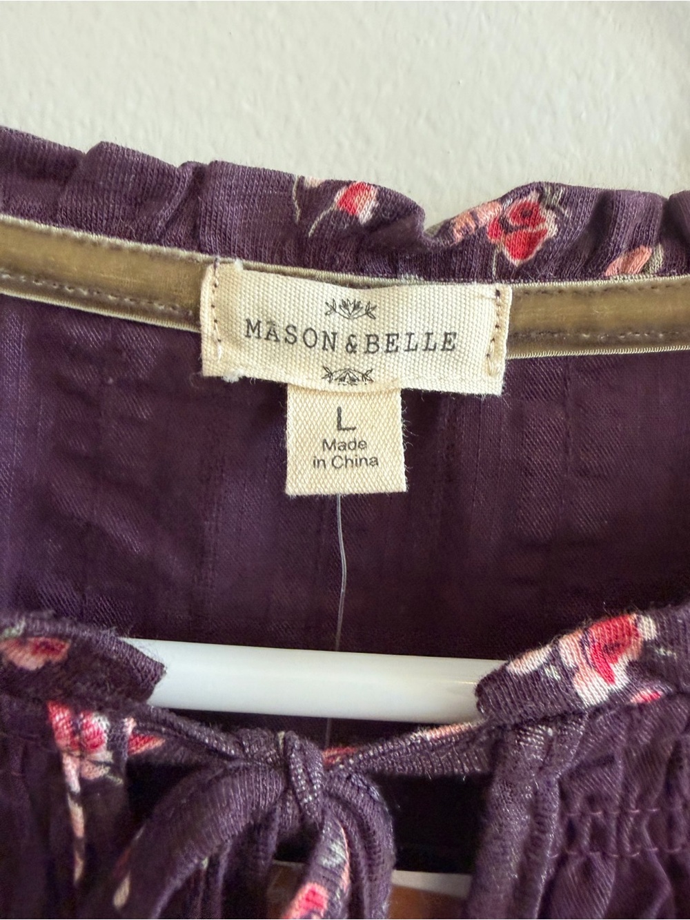 Mason & Belle Women’s Blouse Size L Purple Floral Smocked Boho Long Sleeve Top - Picture 5 of 5